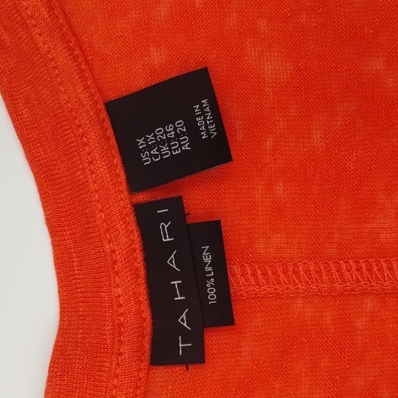 Tahari tee reddish orange Size 1X V Neck top linen natural material Tahari linen - Picture 8 of 10
